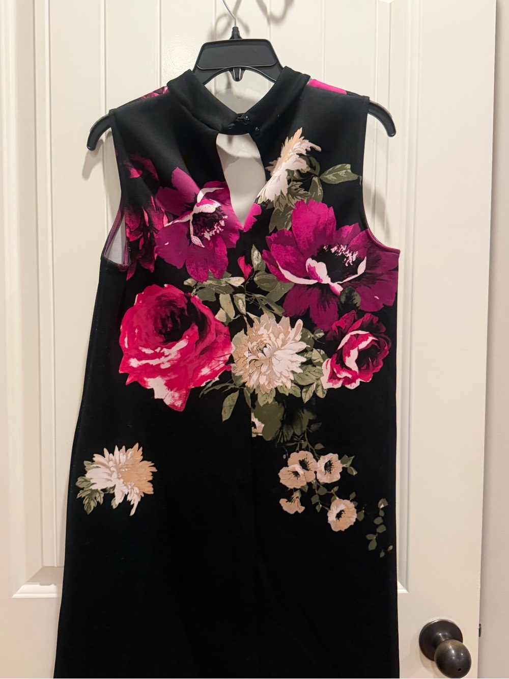 Tiana B. Black Floral Keyhole Sheath Dress with Pink & Cream Blooms